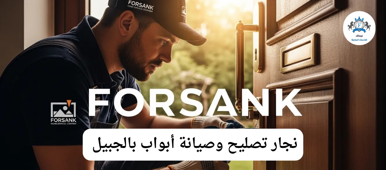 نجار متخصص من فرسانك يقوم بصيانة وإصلاح باب خشبي في الجبيل